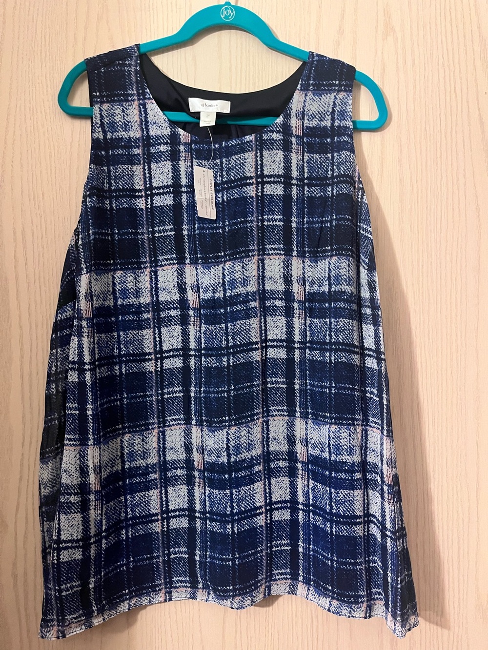 CJ Banks Blue Plaid Sleeveless Tunic Top